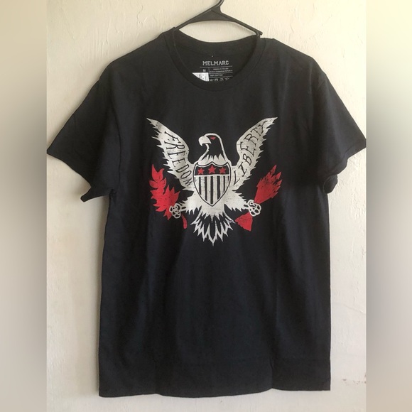 MELMARC Mens Black T-Shirt Size Medium  Graphics FREEDOM LIBERTY Cotton New - Picture 1 of 7